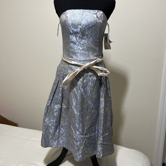NWT Jessica McClintock Dress Y2K VTG Womens 6 Blue Strapless Fit & Flare Midi - Picture 1 of 15